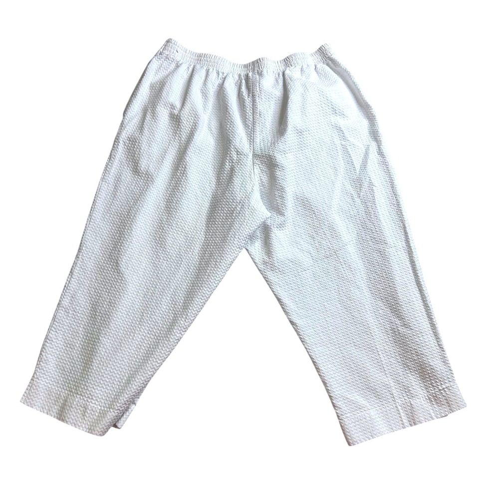 Alfred Dunner Womens White Textured Crop Pants Elastic Waist Pockets Size 18